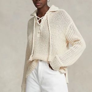 Polo Ralph Lauren Cross-Stitch Lace-Up Cotton-Wool Sweater